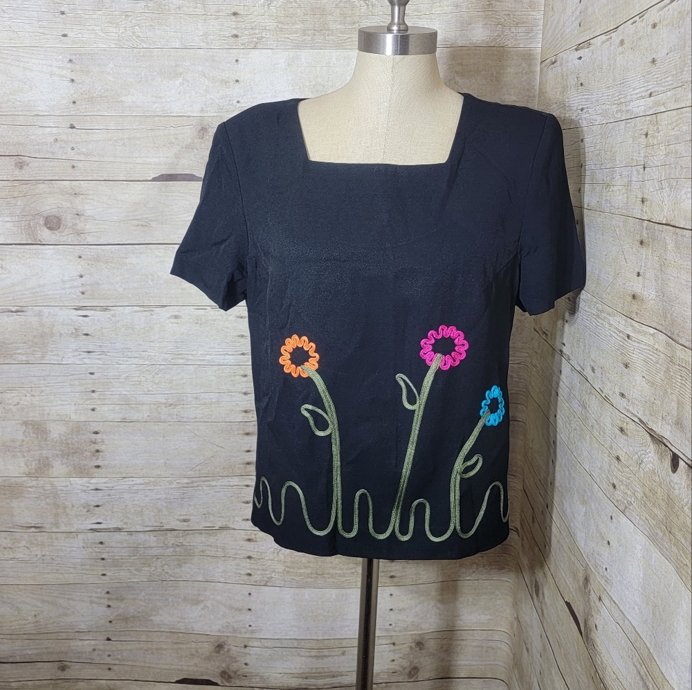 Taurus black embroidered blouse. Size 16P